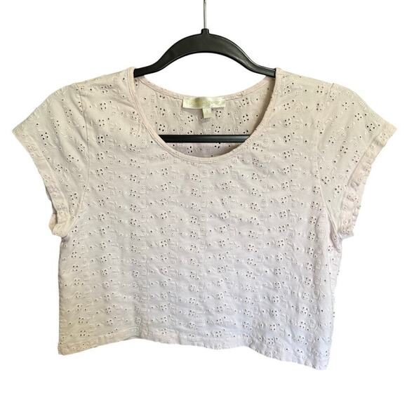 LoveShackFancy Rubin Cropped Tee Shirt Eyelet Short Sleeve Powder Pink Size Smal - Picture 3 of 11